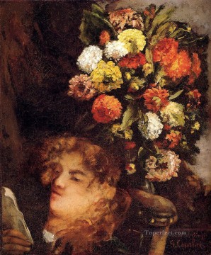 ギュスターヴ・クールベ Painting - 花を持つ女性の頭 写実主義 写実主義の画家 ギュスターヴ・クールベ